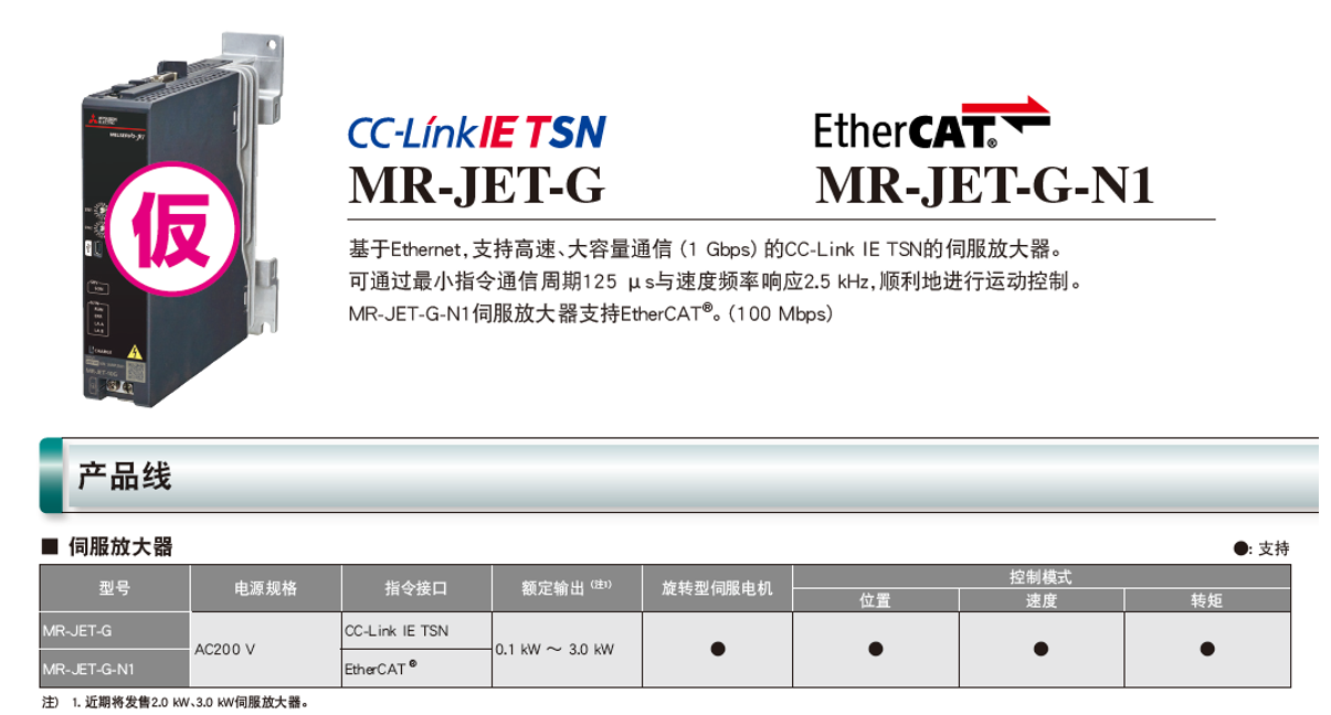 三菱伺服放電機MR-JET-G型號